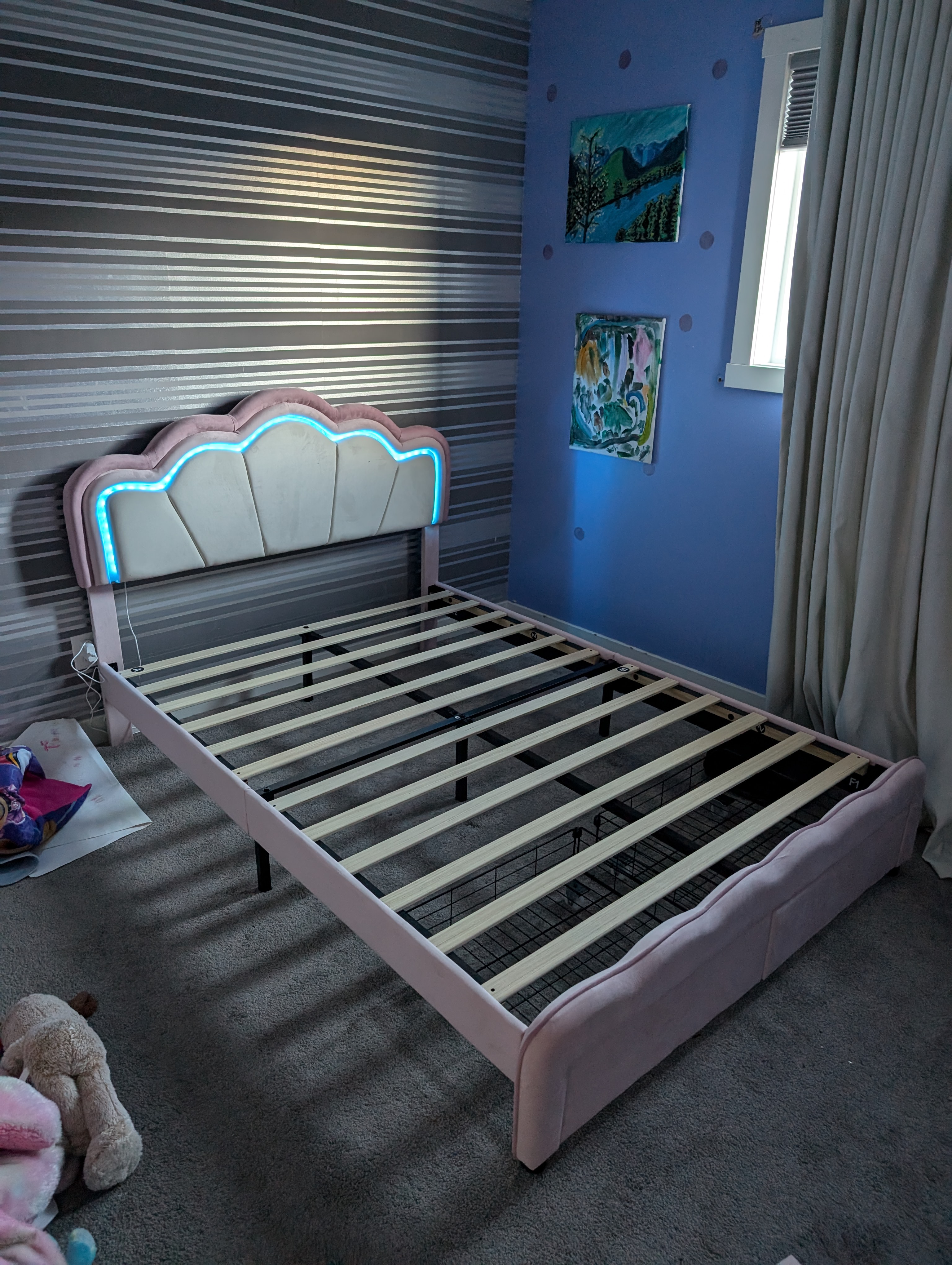 Double bed assembled with LED lights and drawers in Calgary SE.