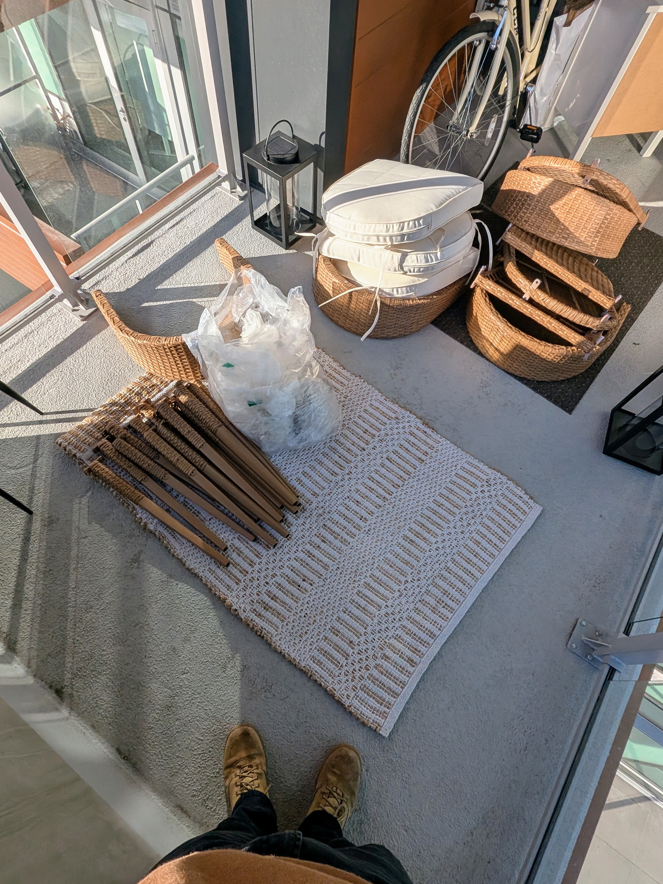 Patio set parts before assembly in downtown Calgary.