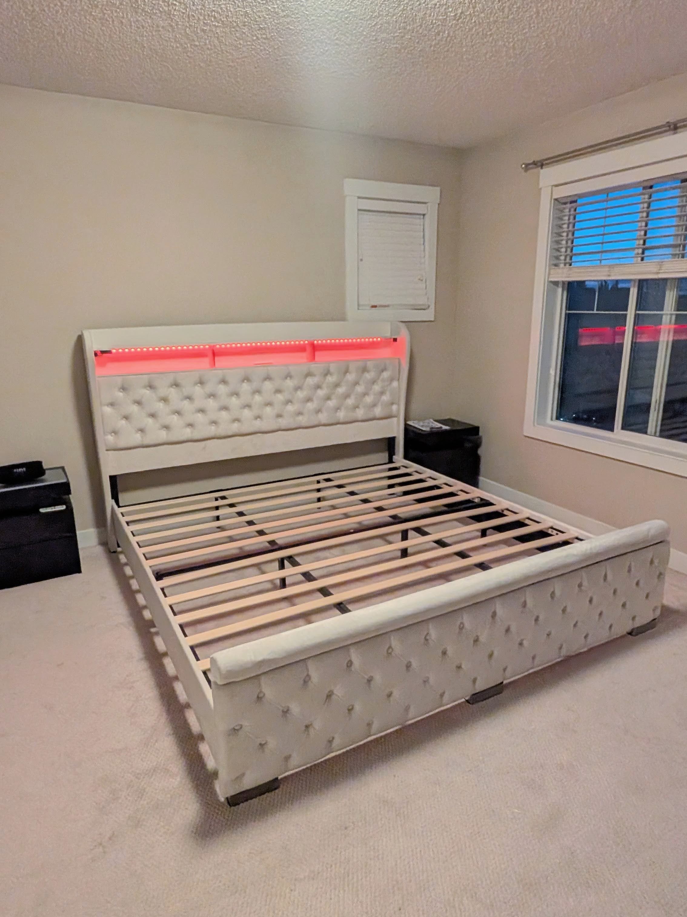 Queen bed frame assembly with LED