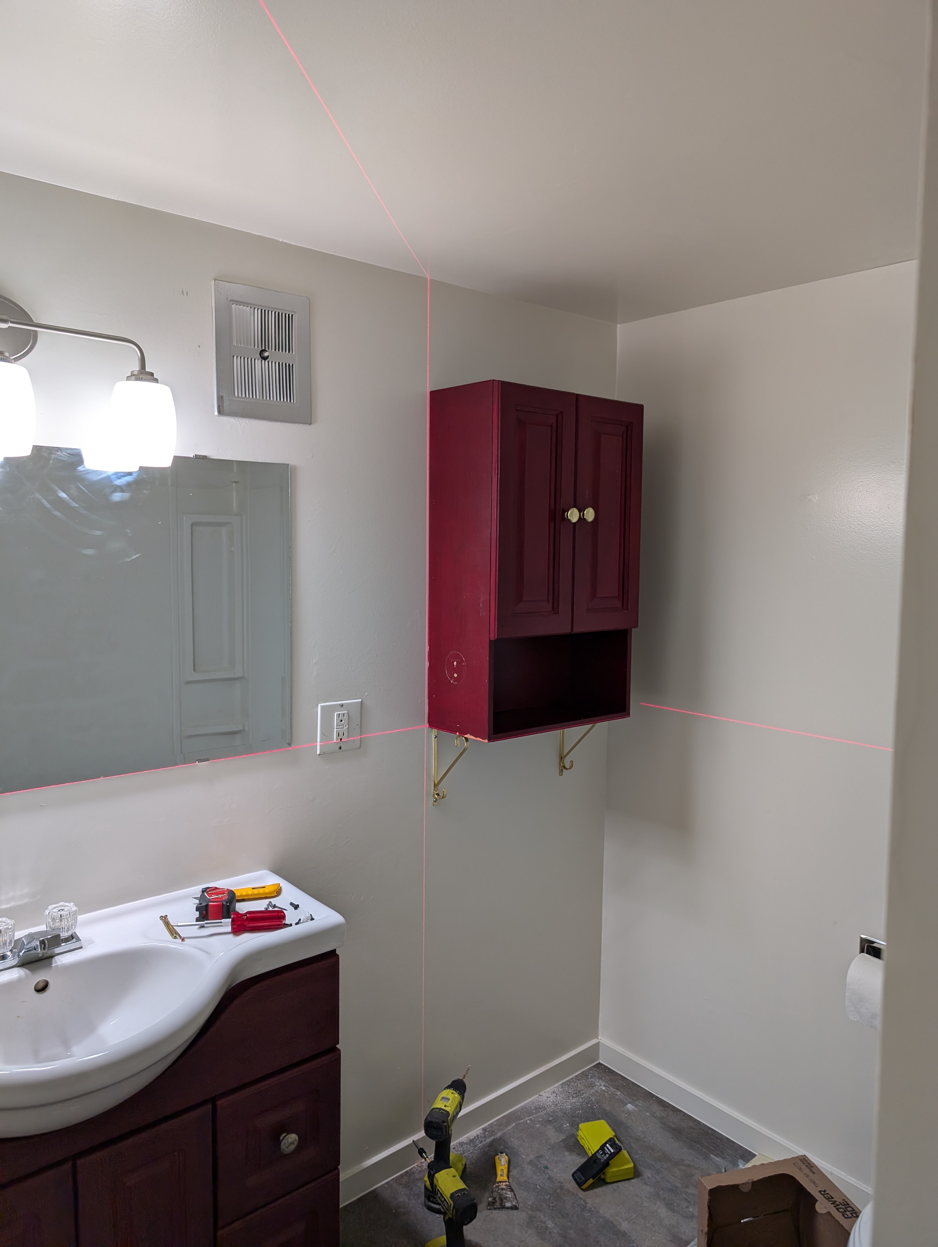 Vanity cabinet installed.